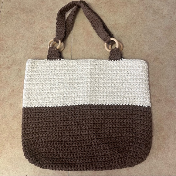 Hand Made Handbags - New Handcrafted Crochet Brown & Ivory Tote Bag